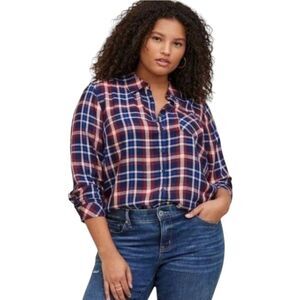 Torrid Collared Shirt Button Up Long Sleeve Dark Red, Navy Blue and White 3X